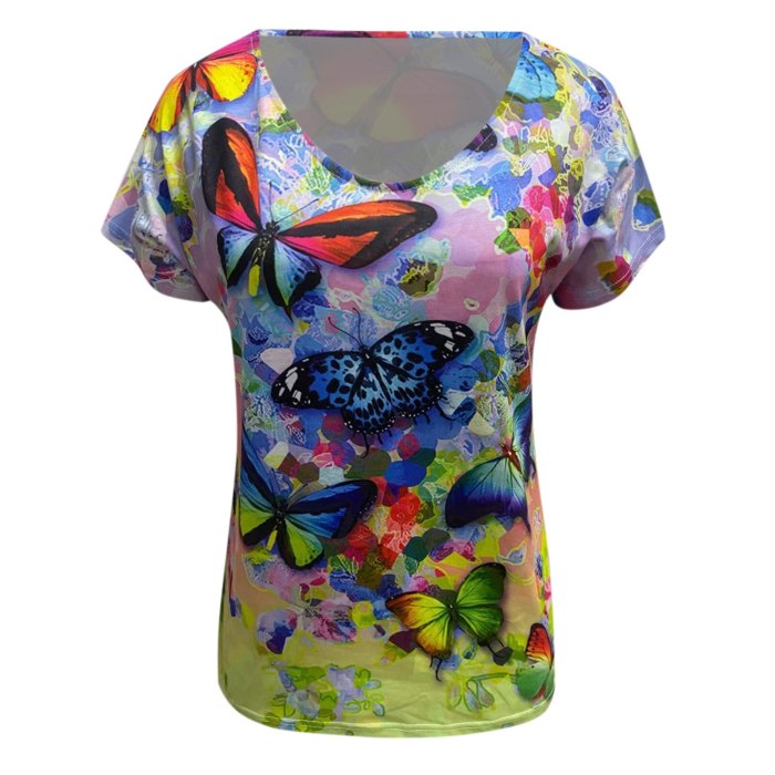 T-Shirt Plus Size Women Short Sleeve Printed V-Neck Tops Butterfly print Tee T-Shirt Casual Loose Tops Women's Clothing