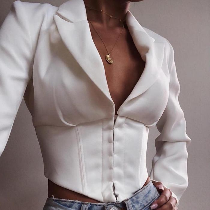 Solid Color Deep V Long Sleeved Cardigan Top