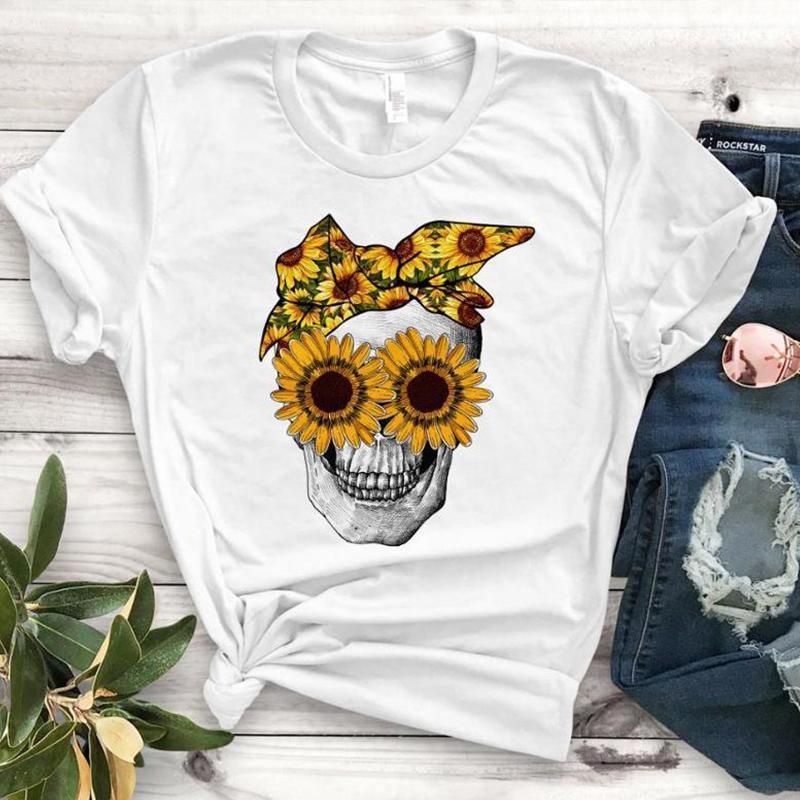 Chrysanthemum Skull Print Casual Short-sleeved T-shirt