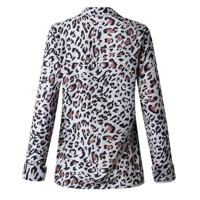 Fashion Lapel Leopard Printed Button Blouses