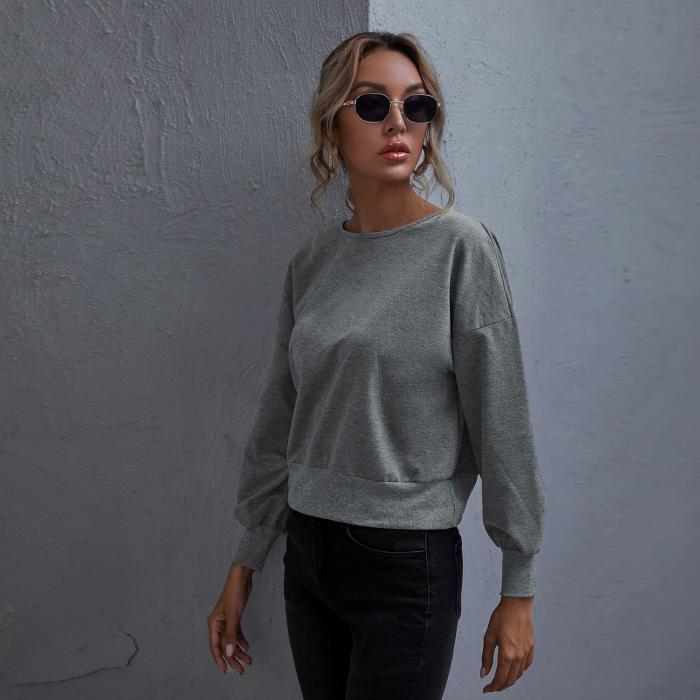 New Women Fasion Sweatshirts Spring And Autumn Pure Color Backless Casual Short Top Streetwear Women's Clothing