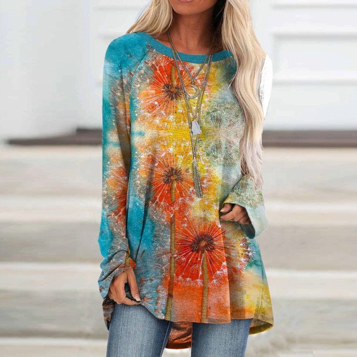 Women's Blouse Painting Print long sleeve loose Pullover