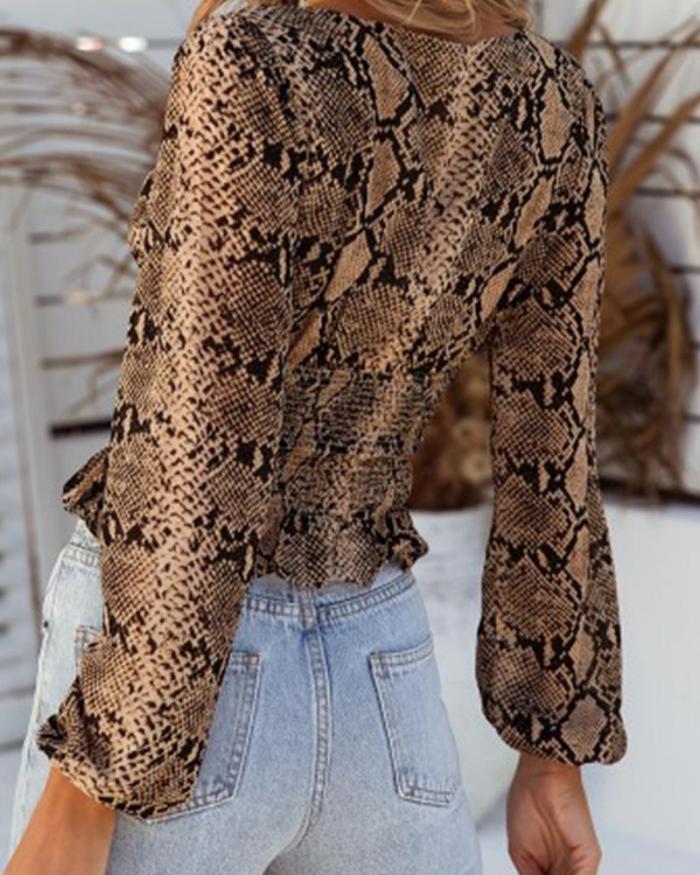 Snakeskin Square Neck Casual Blouse