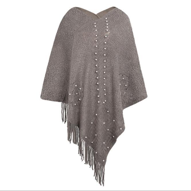 Tassel Design Beading Knitted Shawl Cloak Tops Women Casual Ponchos and Capes