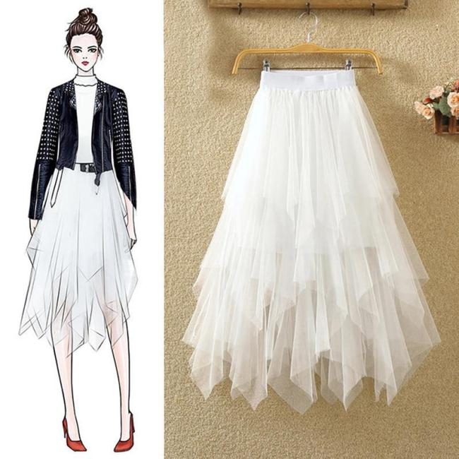 Tulle Skirts Womens Faldas Mujer Moda 2020 Fashion Elastic High Waist Mesh Tutu Maxi Pleated Long Midi Saias Jupe Women's Skirt