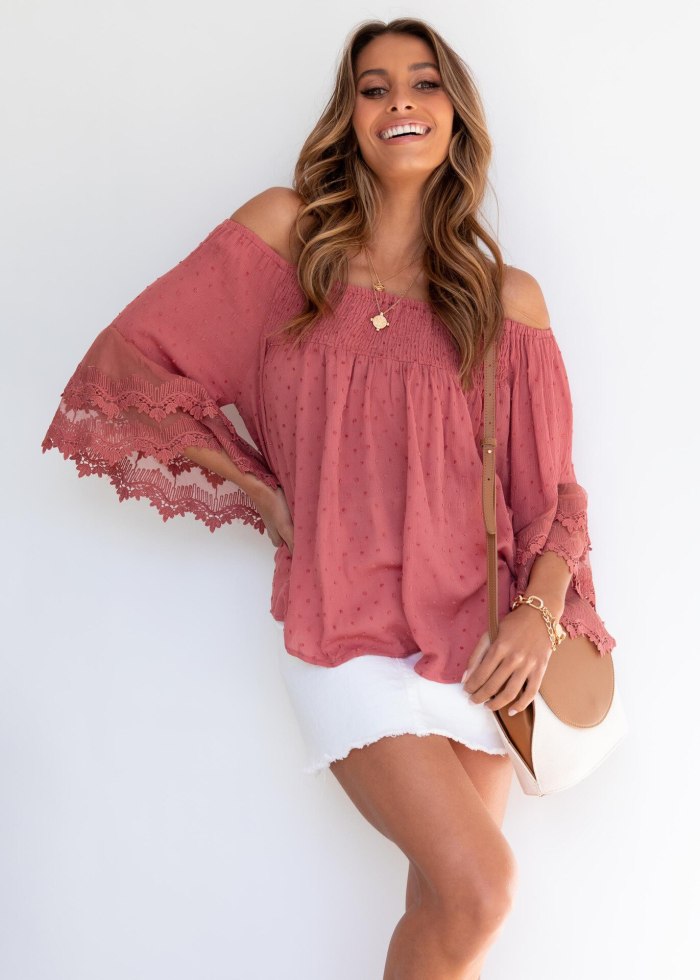 2021 Summer Shirts Fashion White Lace Women Tops Sexy Off Shoulder Backless Flare Sleeve Loose Blouses Beach Clothing Blusas