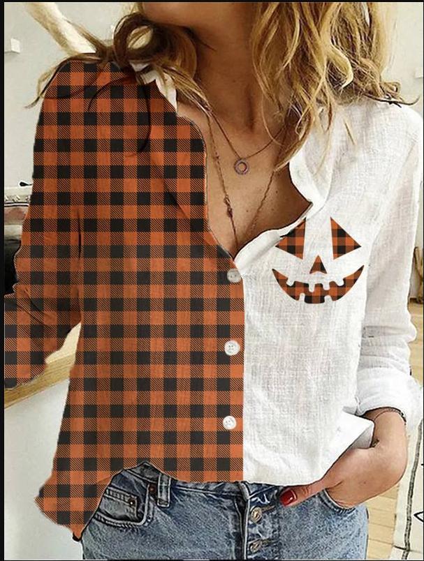 5XL Fashion Face Print Letter Shirt Autumn Women's Lapel Long Sleeve Office Blouse Elegant Ladies Plus Size Tops 3D Portrait New