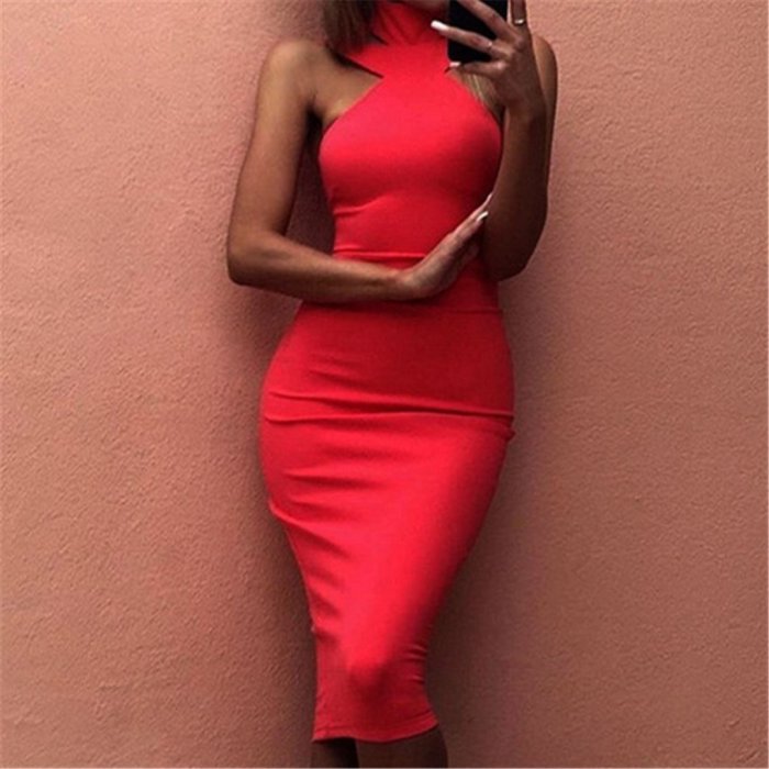 Sexy Shoulder Exposed Solid Color Dress