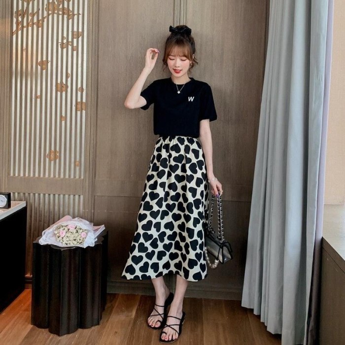 S-3XL Women Skirts Hajuku Korean Style Summer New Chic Elastic High-waist Printed Casual Elegant Trendy Soft Simple All-match