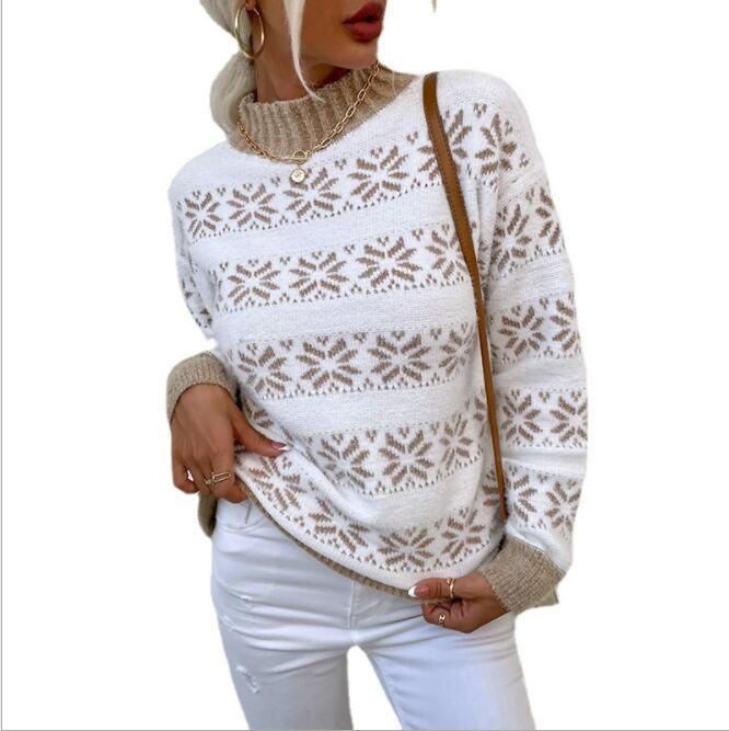 2021 new autumn winter women's jacquard thick sweater lazy pullover knitted top
