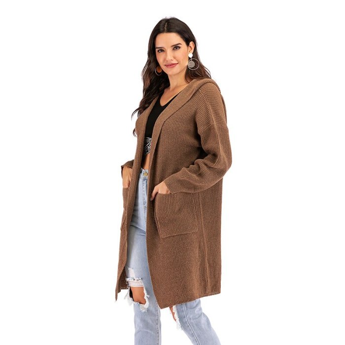 2021 Women's Hooded Sweater Streetwear Fashion Pockets Long Sleeve Cardigan Sweater Solid Casual Winter Long Coat Ropa Mujer