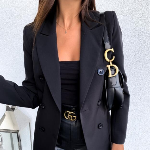 Blazer Casual Women's Office Wear Autumn And Winter Solid Color Long Sleeved Double Breasted Button Suit Temperament Jacket