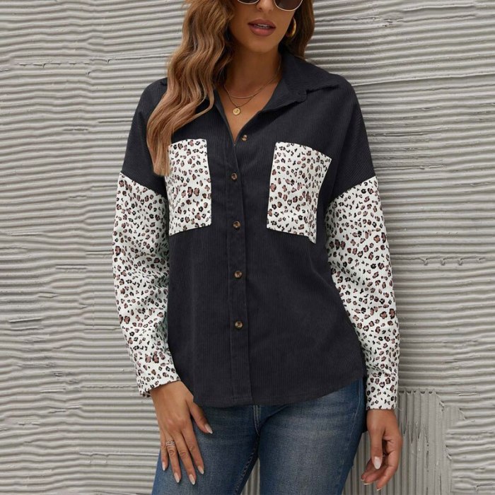 2021 Autumn Leopard Corduroy Jacket Women Loose Coat Jacket Women Overshirt Female Winter Shirt Jackets For Women