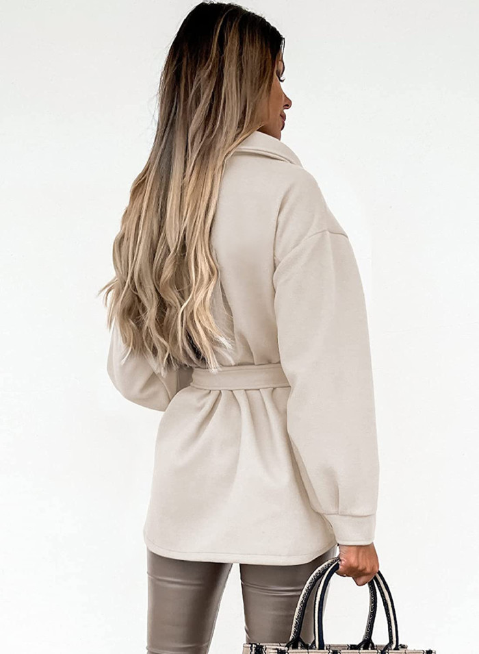 Autumn Women Jackets Double-Faced Woolen Goods Single-Breasted Coats Lapel Loose Jackets Long-Sleeve Shirt Outwear