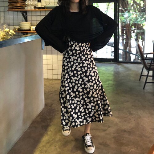 Flower Pattern Casual Fresh Loose Basic Simple College Wind 2020 Summer Chiffon Female Women New Arrival A-line Skirts