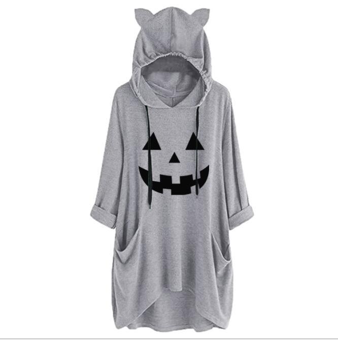 Halloween Funny Printed Women Dress Long Sleeve Straight Dresses Pockets Casual Festival Clothes