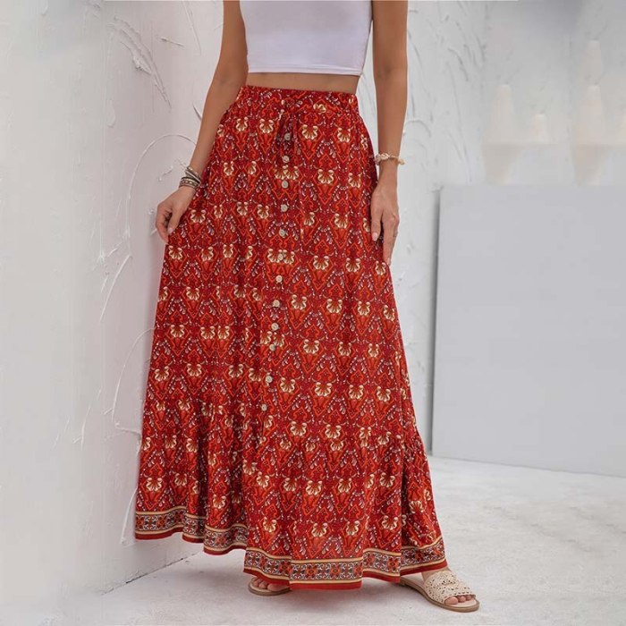 Summer New Printed Skirt Women Clothes Sexy Single-breasted Split Elegant A-line Casual Loose High Waist Plus Size Long Skirt