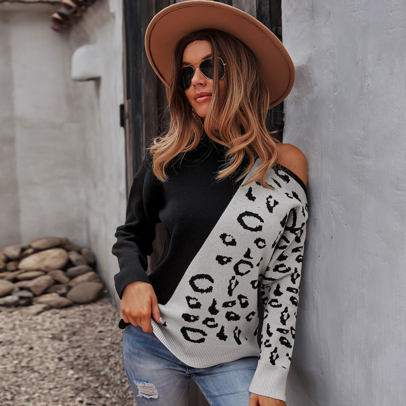 Knitwear 2022 Leopard Print Sweater Pullover Cozy Knit Loose Waist Thermal Jumper Thick Knitted Jersey Long Sleeve Shirt