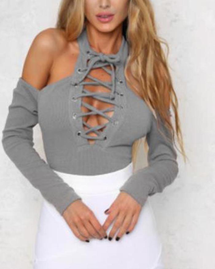 Halter Neck Lace-Up Front Top