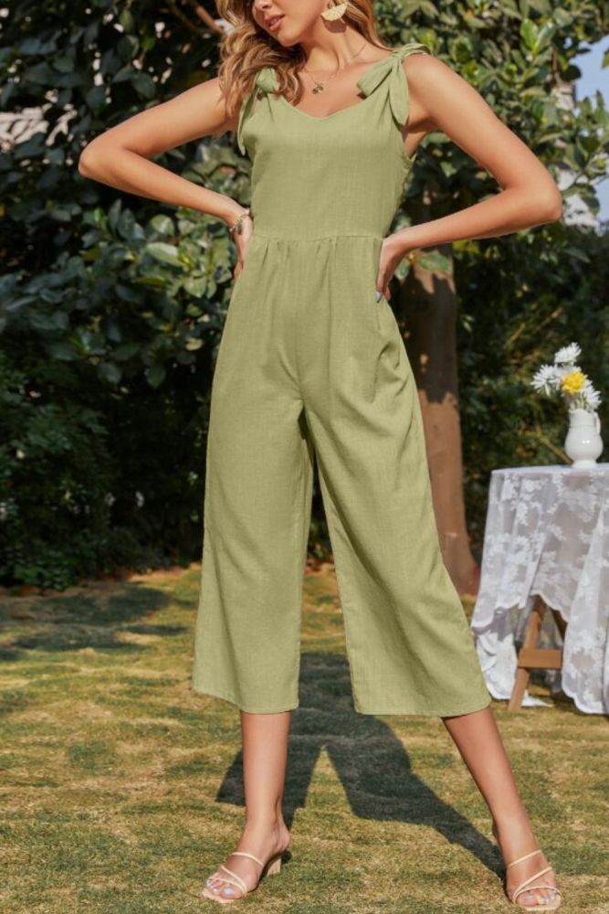 2021 Summer New Women'S Wear Cotton And Linen Bowtie Jumpsuit Linen Casual Pants Women'S Wear