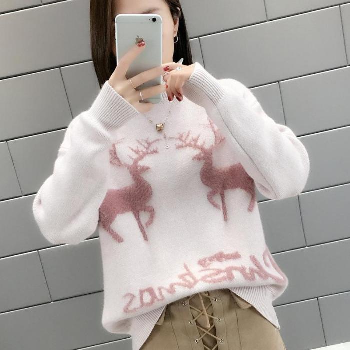 Lace Turtleneck Reindeer Christmas Sweater