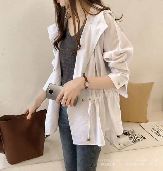 Women Clothes 2021 New Loose Hooded Windbreaker Spring And Autumn Mid-Length Slim Long Sleeve Cardigan Solid Color Size Jacket