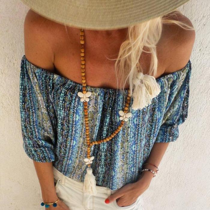 Casual Boat Neck Off-shoulder Blouse