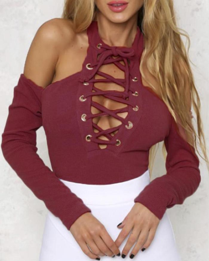 Halter Neck Lace-Up Front Top