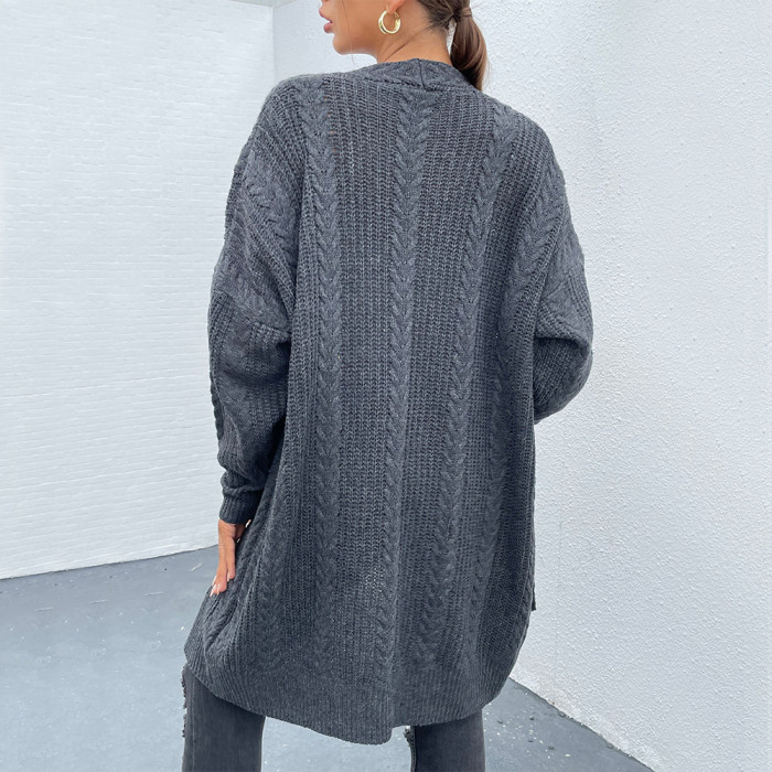 Women Autumn Sweater Solid Color Long Sleeve Open Front Solid Color Warm Cardigan Knitted Sweater Coat Loose Sweater Outwear