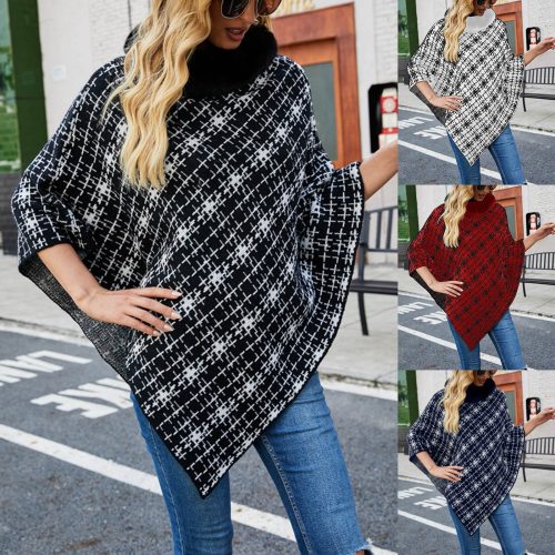 Womens Ponchos Irregular Turtleneck Sweaters Capes Autumn Winter New Knitted Cape Coat Ladies Casual Pullover Sweaters 2021
