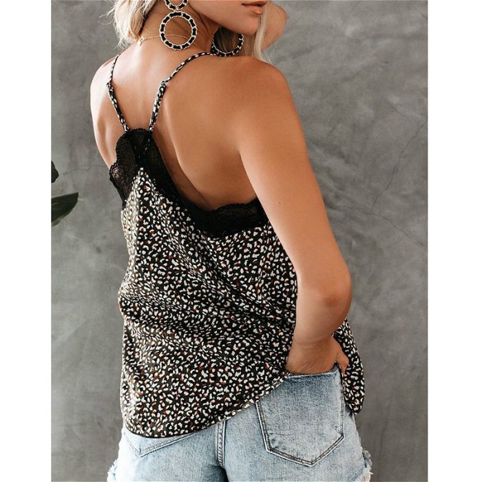 2021 New Women's Lace V Neck Camis Summer Ladies Sleeveless Casual Loose Tank Tops Female Shirts