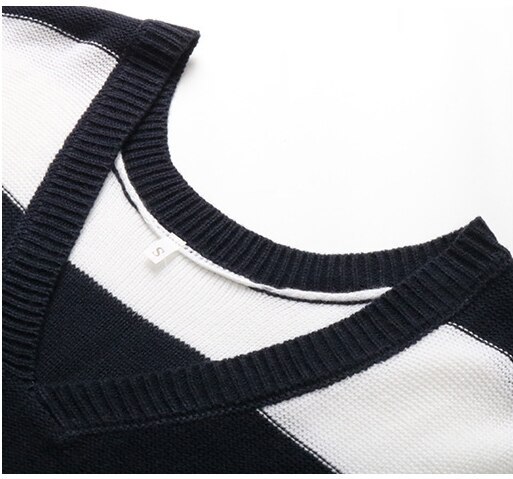 Women's V-neck striped long-sleeved sweater casual wave edge women's Korean style shirt T-shirt