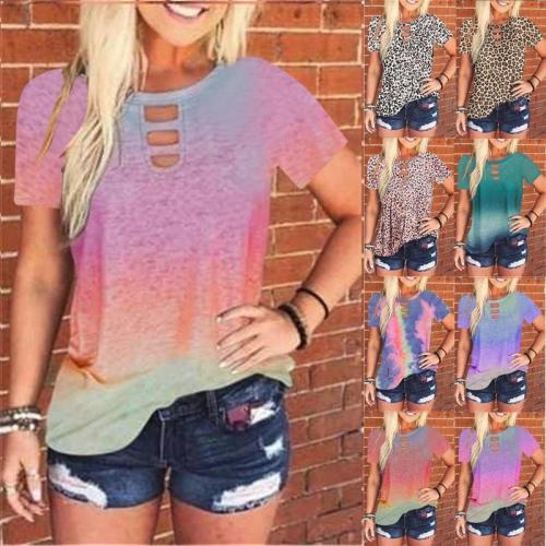 Women Gradient Tie Dye Printed Loose Short Sleeve T-shirt