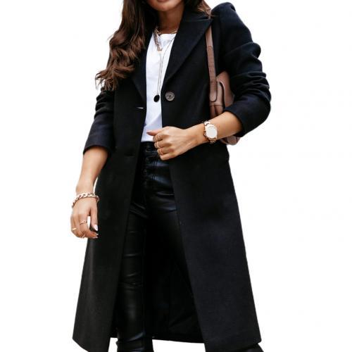 Women Autumn Winter Long Sleeve Lapel Collar Coat Knee-length Jacket Overcoat