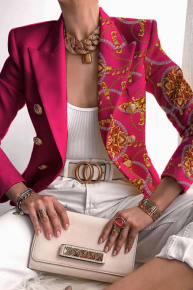 Autumn Office Lady Elegant Butterfly Print Blazer Coat Fashion Turn-Down Collar Women Outerwear Spring Casual Long Sleeve Jacket