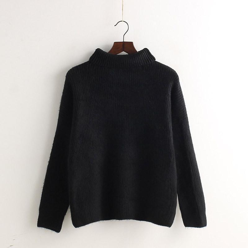 High Collar Solid Color Loose Pullover Sweater