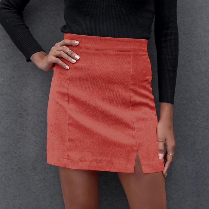 New Women Summer Mini Skirt Solid Color Slimming Small Split High Waist Skirt Streetwear