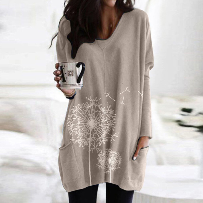 Casual Women T-Shirt Long Sleeve Tops Pocket Pullovers