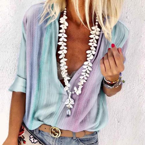 Women's Fashion V-neck Printed Colour Blouse