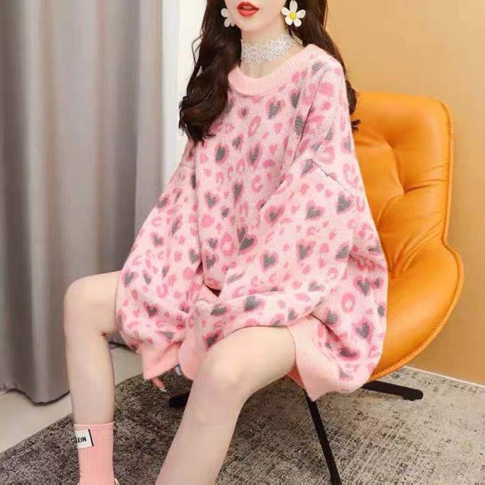 Sweet day fasten small pure and fresh sweater woman in long 2021 new early autumn loose languid lazy wind sweater