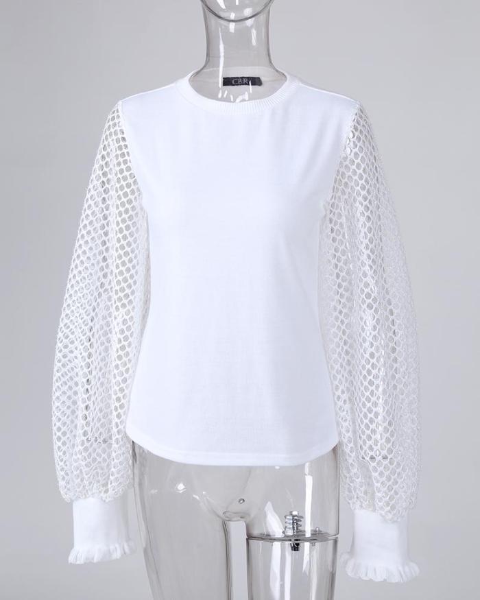 Solid Fishnet Long Sleeve Top