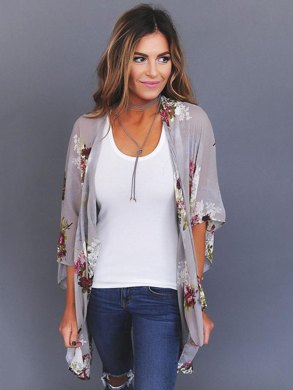 Bohemia Long Sleeves Floral Printed Cover-up Outwear