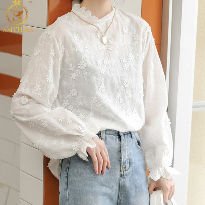 Women's Blouse Embroidery Flowers Elegant Shirts
