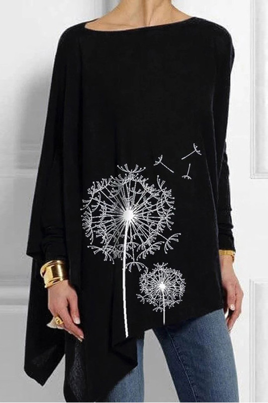 Women's Irregular Shirt Dandelion Print Casual Top