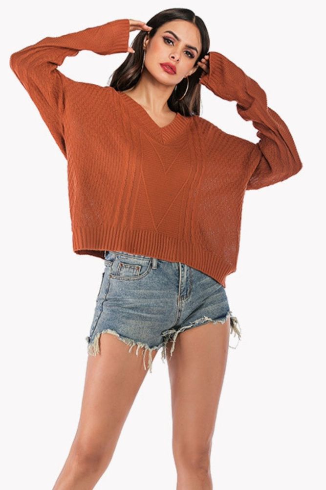 Khaki Autumn Winter Women Sexy Knitted Sweater Tops V-neck Solid Loose Casual Fashion OL Femme Jumper 2021