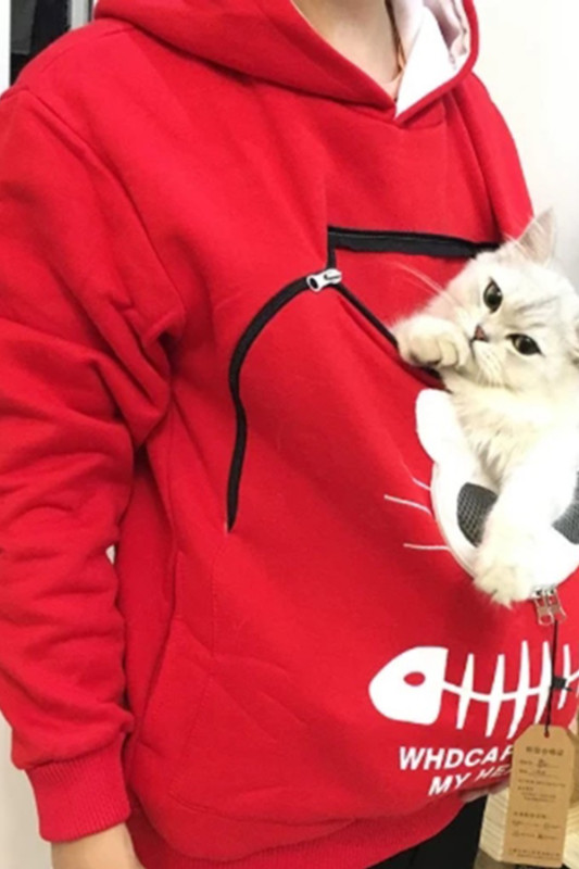 Women's Hooded Sweatshirt Cat Print Pullover Tops