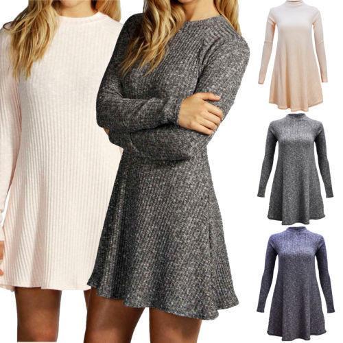 Women's Fashion Knit Ribbed Scoop A-Line Long Sweater