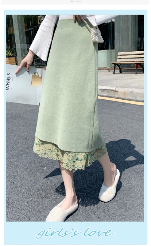 Korean Version of Thin Two-sided Skirts 2021 Spring New Lace Pleated Knitted Mid-length A-line Gauze Skirt Female Fashion Trend