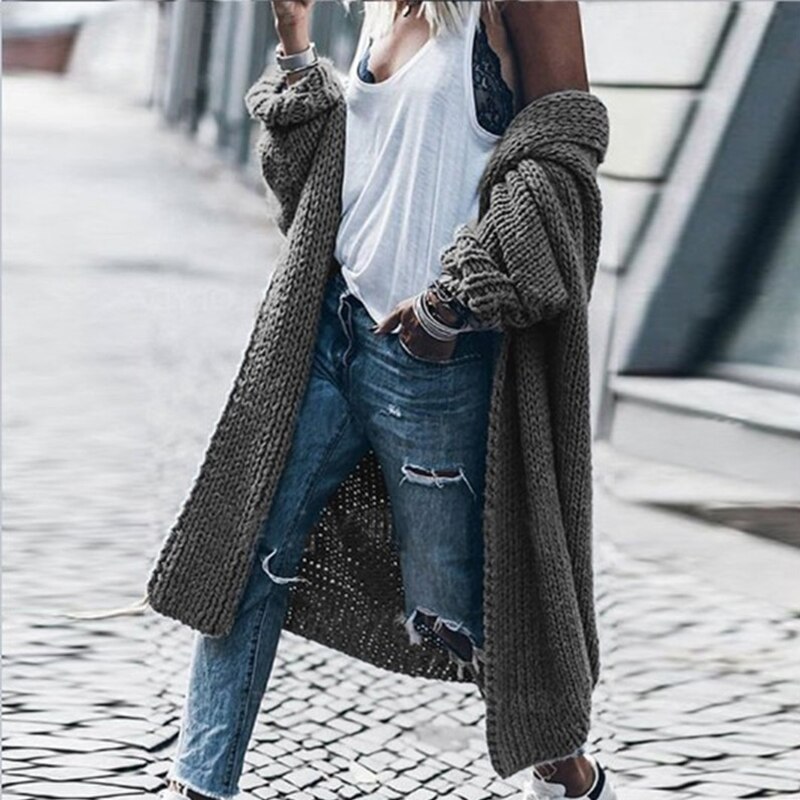 Elegant Solid Knitted Cardigan Tops Fashion Jackets Outwear Streetwear 2021 Fall Winter Warm Casual Loose Women Overcoats Mujer