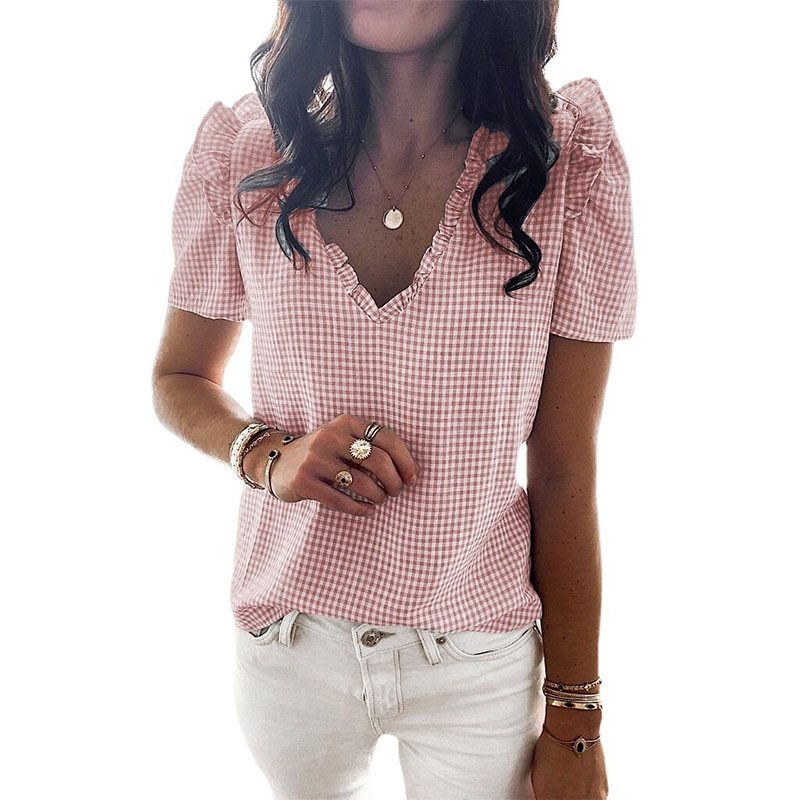 Summer Fashion V-neck Short Sleeved Tops Plus Shirts Summer Casual Shirts for Women Oversized T Shirt Brandy Melville Tops
